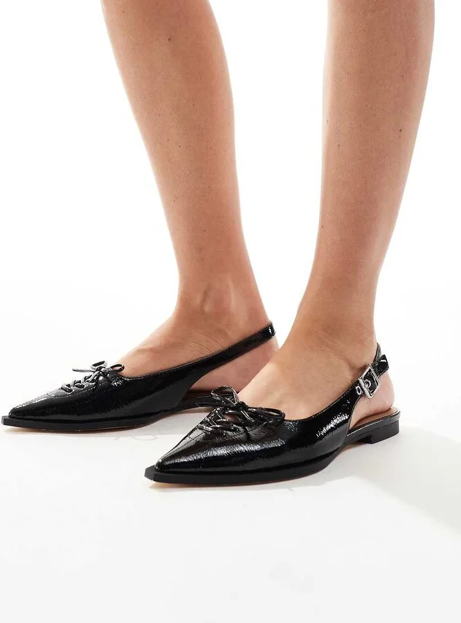 schuh Lorie strappy detail ballet flats in black leather