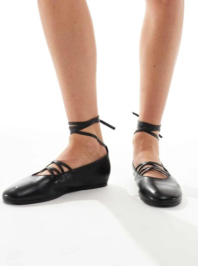 schuh Lorie tie detail pointed toe ballet flats in black