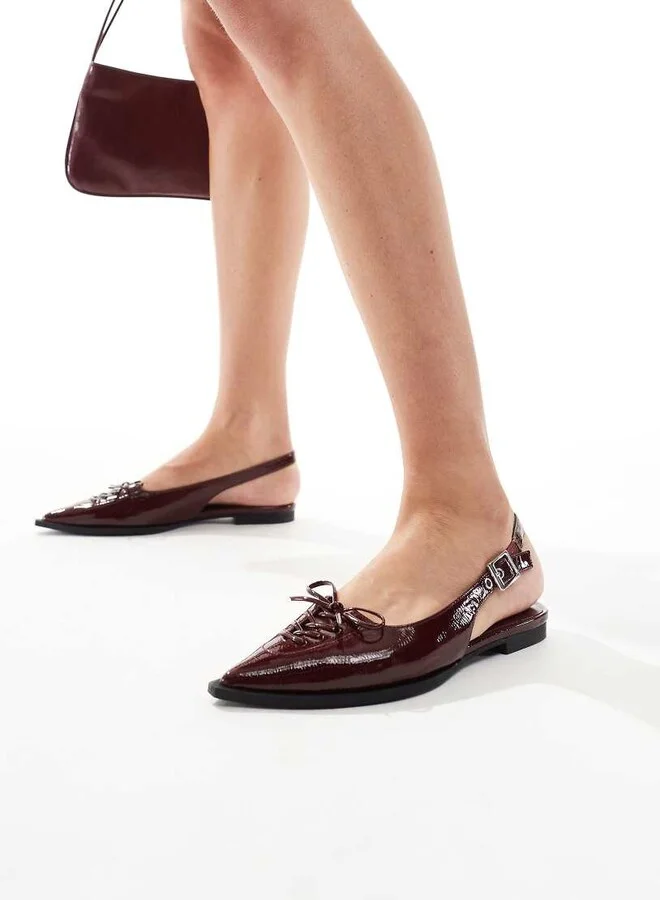 schuh Lorie tie detail pointed toe flats in dark cherry