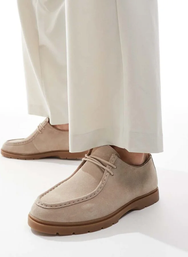 schuh Pace lace up moccasins in sand suede