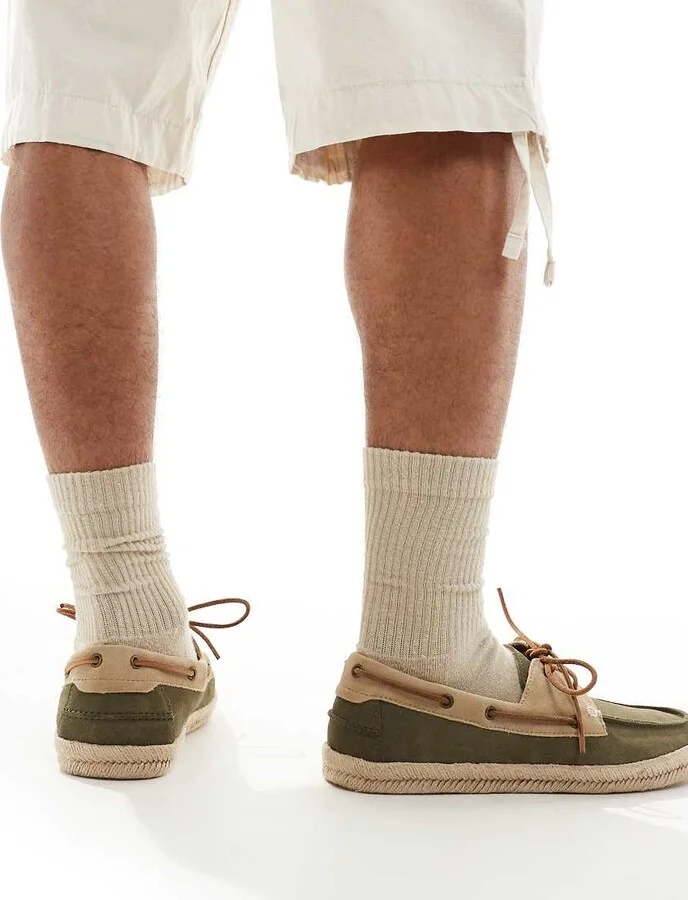schuh Perez espadrille boat shoes in khaki and taupe suede - Image 4