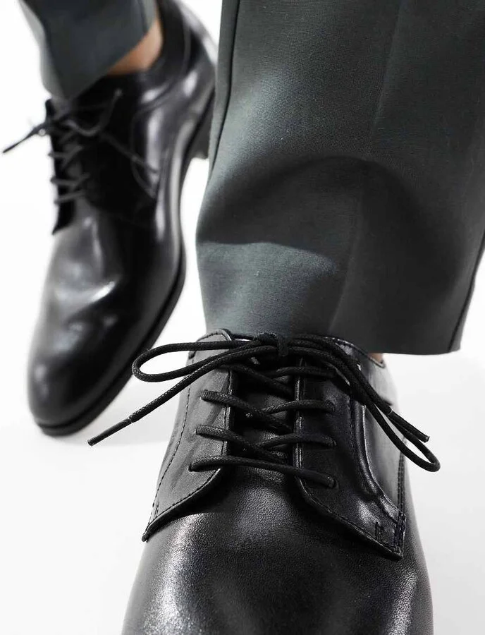 schuh Rail lace up shoes in black leather - Image 2