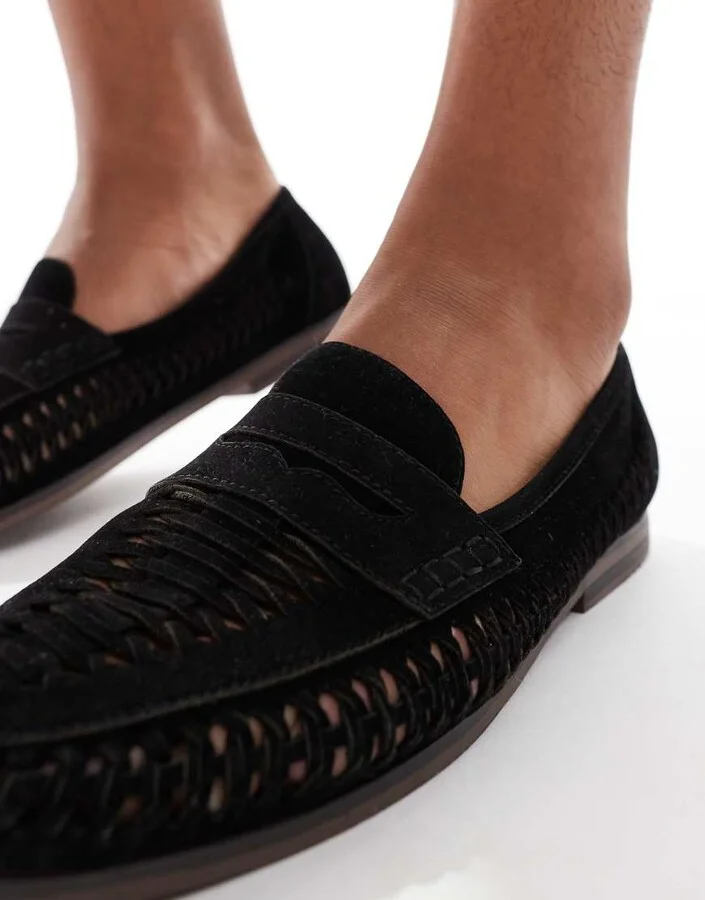 schuh Reem woven loafers in black - Image 2