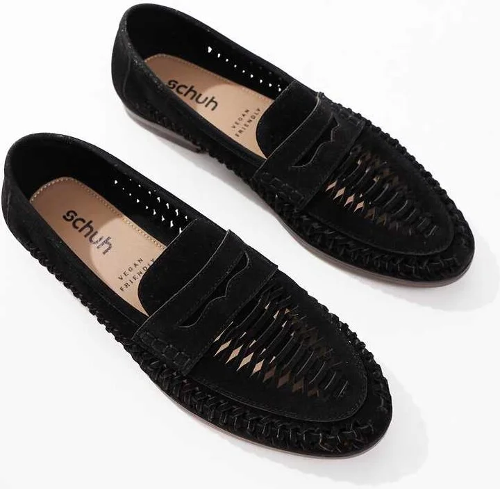 schuh Reem woven loafers in black - Image 3