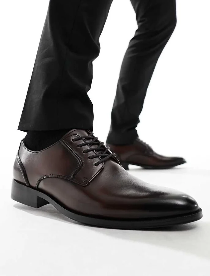 schuh Reilly derby shoes in brown leather - Image 4