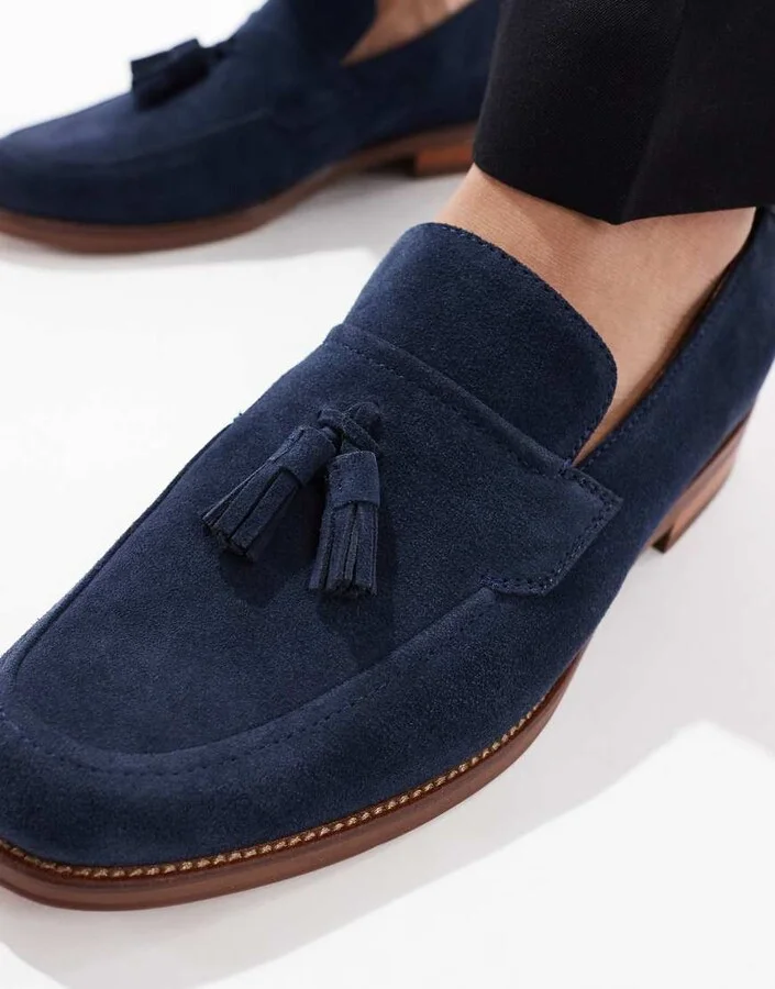 schuh Ronen tassel loafers in navy suede - Image 2