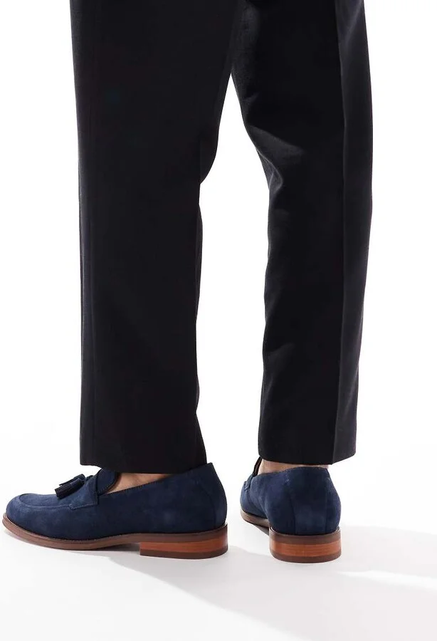 schuh Ronen tassel loafers in navy suede - Image 3