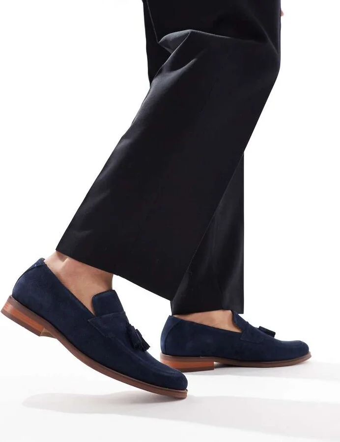 schuh Ronen tassel loafers in navy suede - Image 4