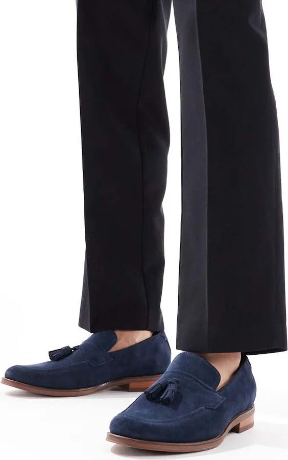 schuh Ronen tassel loafers in navy suede