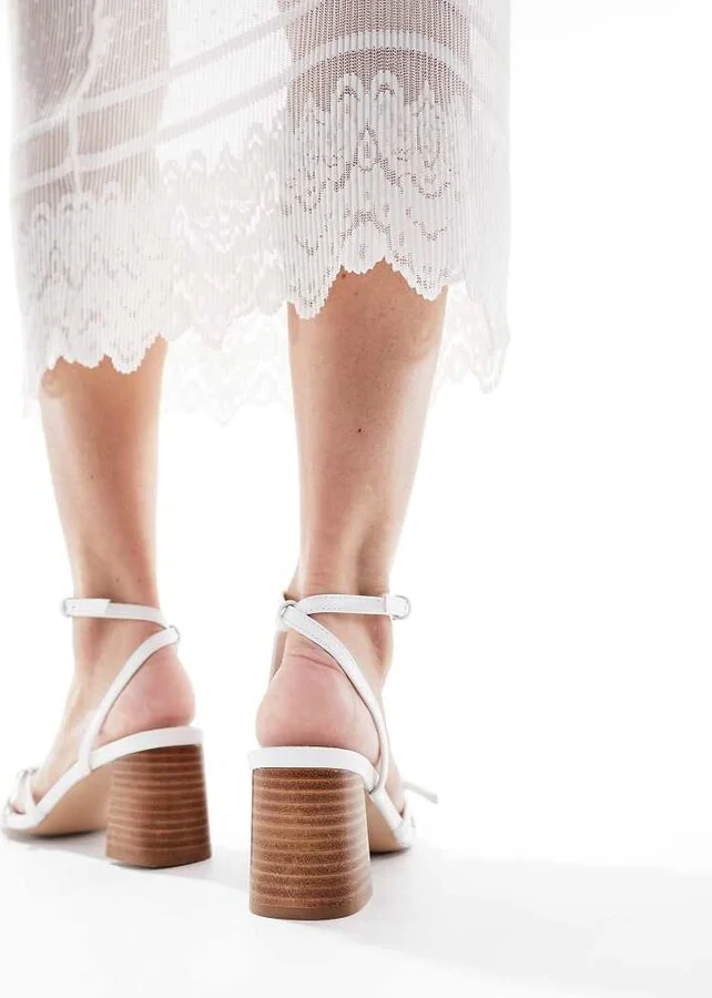schuh Saturn mid block heel sandals in white - Image 3