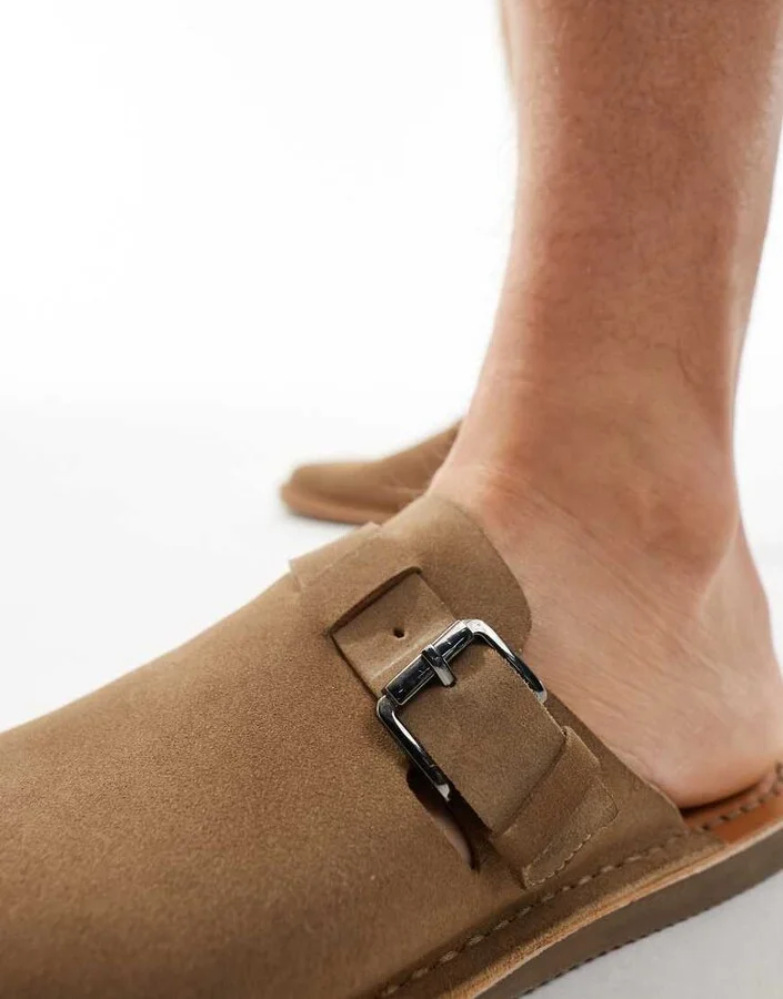 Schuh Sean slip on clogs in taupe suede - Image 2