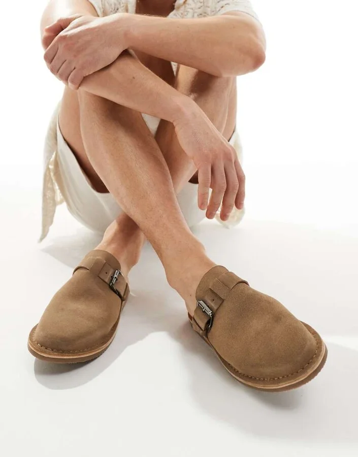 Schuh Sean slip on clogs in taupe suede - Image 3