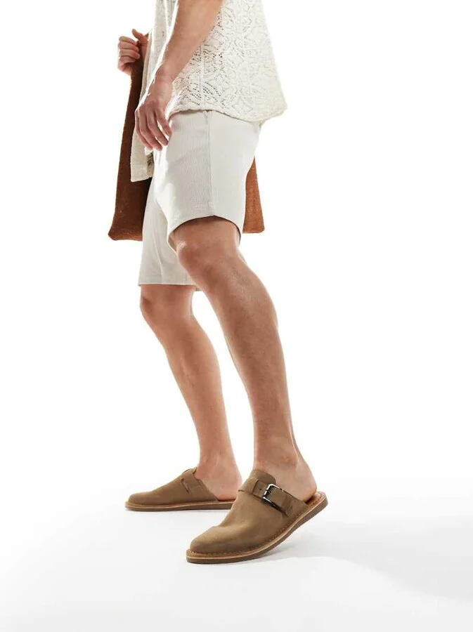 Schuh Sean slip on clogs in taupe suede
