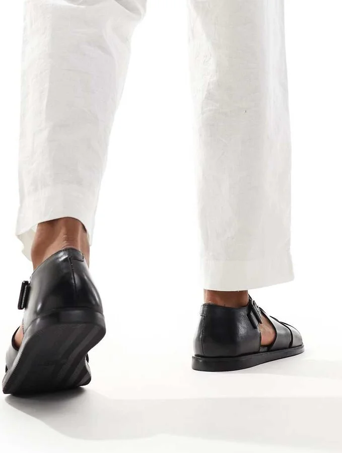 schuh Sirius fisherman sandals in black leather - Image 2