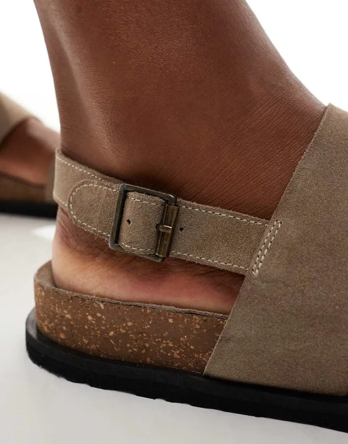 schuh Sol double strap footbed sandals in taupe suede - Image 2