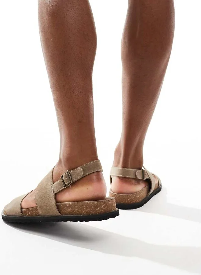 schuh Sol double strap footbed sandals in taupe suede - Image 4