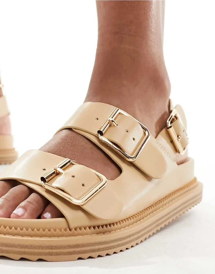 schuh Talbot double buckle sandals in ecru - Image 3
