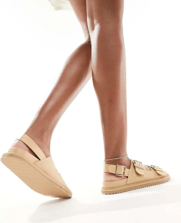 schuh Talbot double buckle sandals in ecru - Image 4