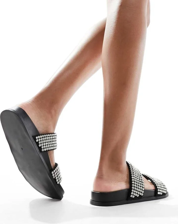 schuh Tessie embellished slides in black - Image 4