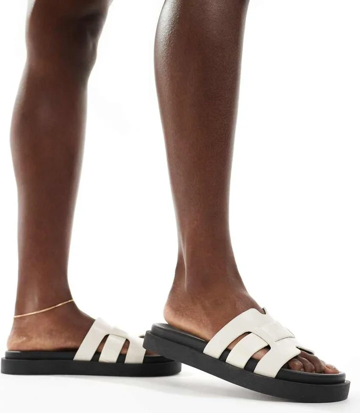 schuh Timmy flat sandals in ecru croc