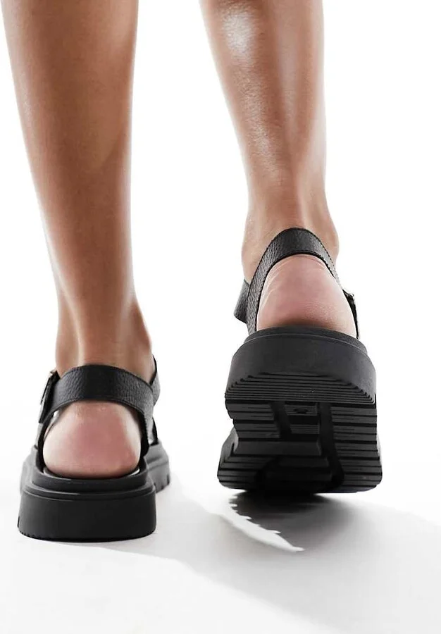 schuh Tina sandals in black tumbled leather - Image 4