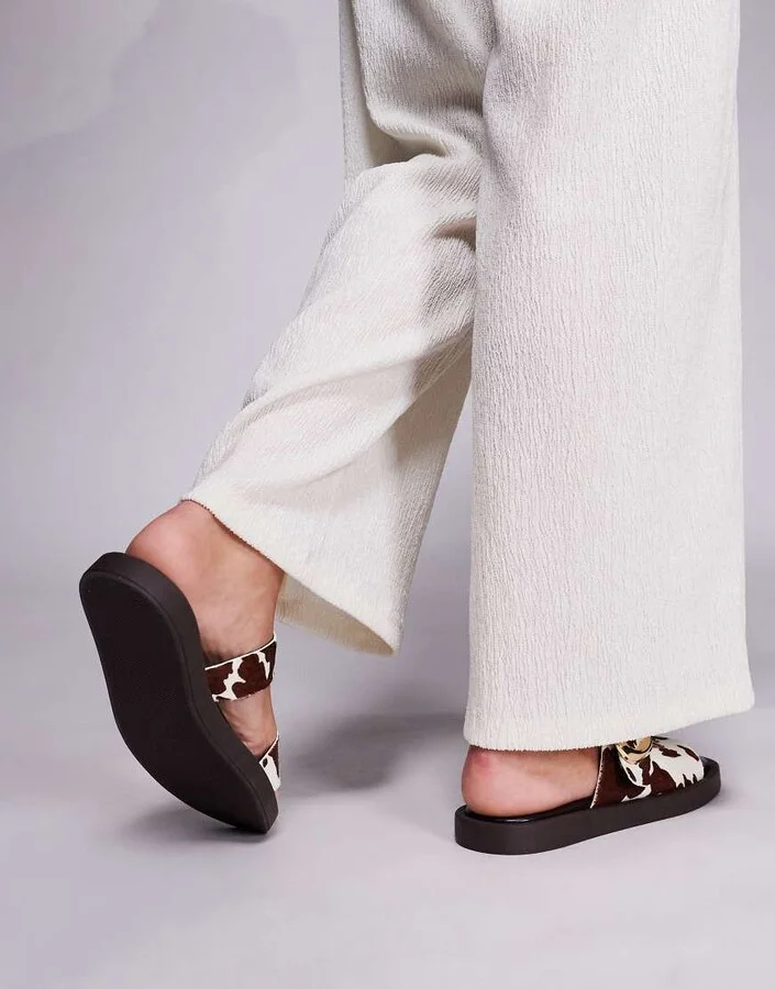 schuh Tylee double buckle sandals in cow print - Image 3