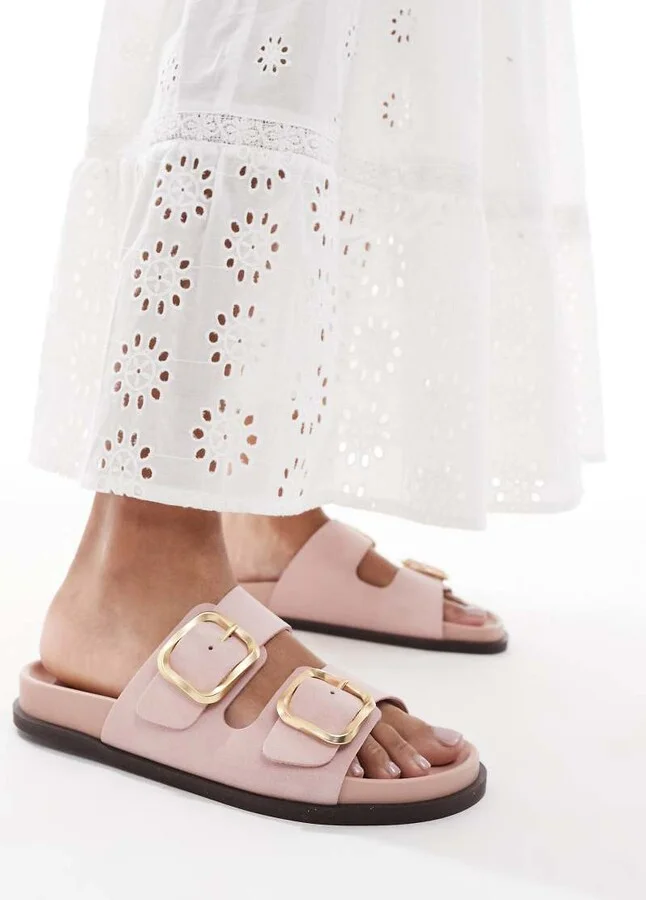 schuh Tylee double buckle sandals in pink suede