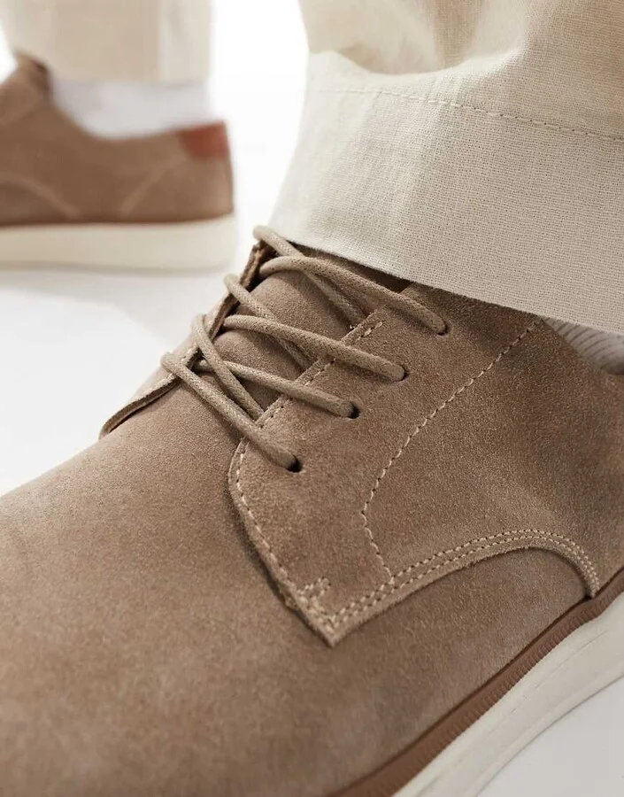 schuh Wade lace up shoes in taupe suede - Image 2