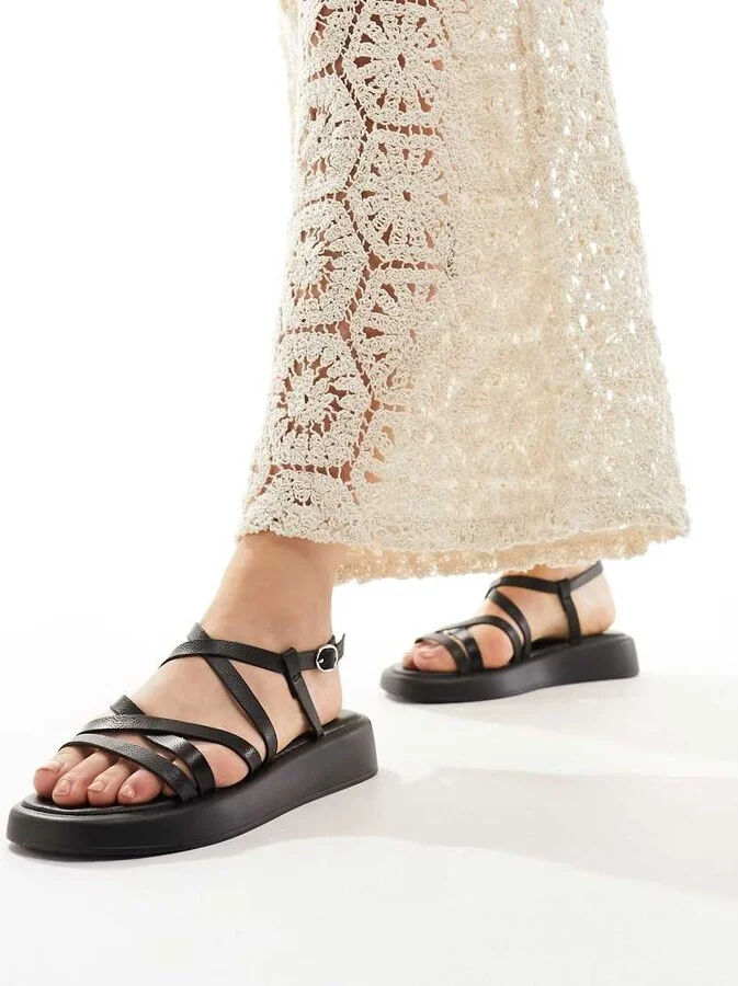 schuh Wide Fit Tristan strappy sandals in black - Image 2