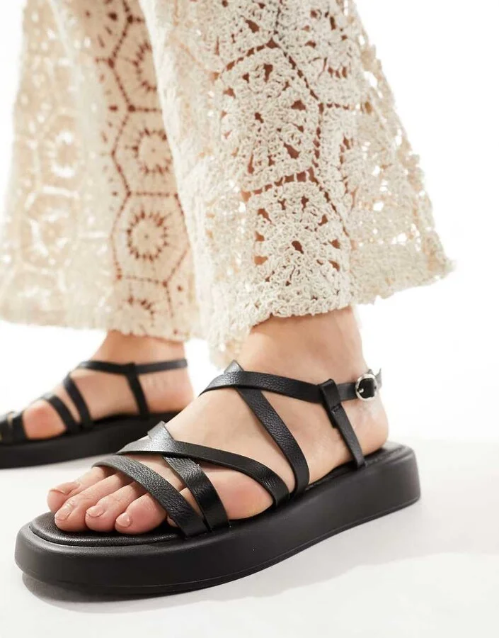 schuh Wide Fit Tristan strappy sandals in black - Image 4