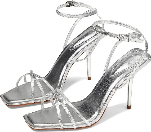 Schutz Amelia Square Women's Sandals Prata : 10 M, Leather