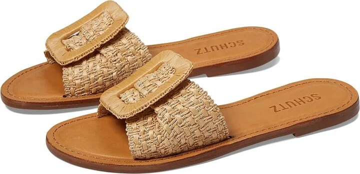 Schutz Cinna Flat Women's Sandals Natural : 9 M, Leather