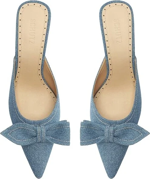 Schutz Claire Bow High Women's Heels Classic Blue : 5 M, Leather - Image 2