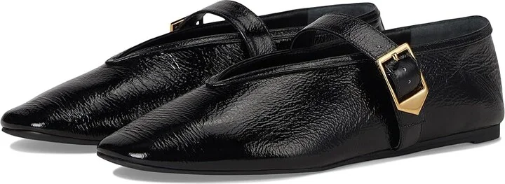 Schutz Courtney Buckle Women's Flat Shoes Black : 7 M, Leather