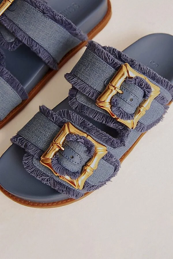 Schutz Enola Sporty Frayed Sandals in Azul/Summer Jeans