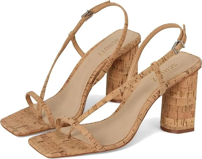 Schutz Heloise Block Women's Sandals Natural/Light Wood : 10 M, Leather