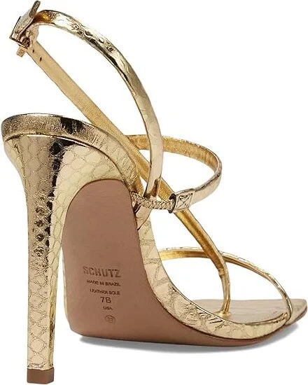 Schutz Heloise High Women's Sandals Ouro Claro Orch : 10 M, Leather - Image 4