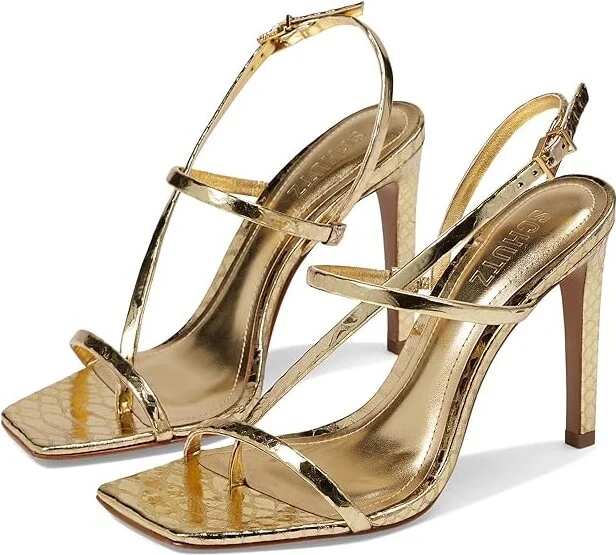 Schutz Heloise High Women's Sandals Ouro Claro Orch : 10 M, Leather