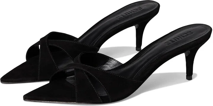 Schutz Hilda Leaf Mule Women's Sandals Black : 6 M, Leather/Suede