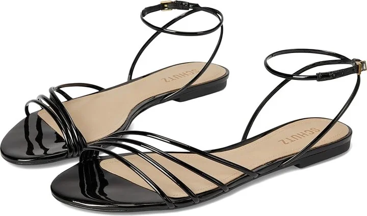 Schutz Inez Flat Women's Sandals Black : 5 M, Leather