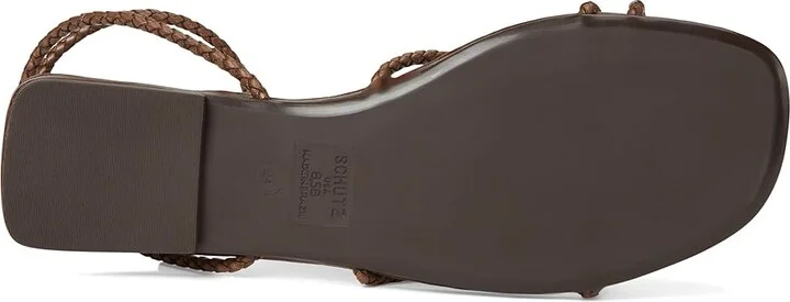Schutz Kaya Straw Flat Women's Wedge Shoes Desert Brown : 6.5 M, Leather - Image 3