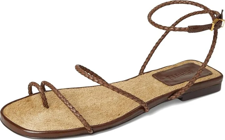 Schutz Kaya Straw Flat Women's Wedge Shoes Desert Brown : 6.5 M, Leather - Image 5