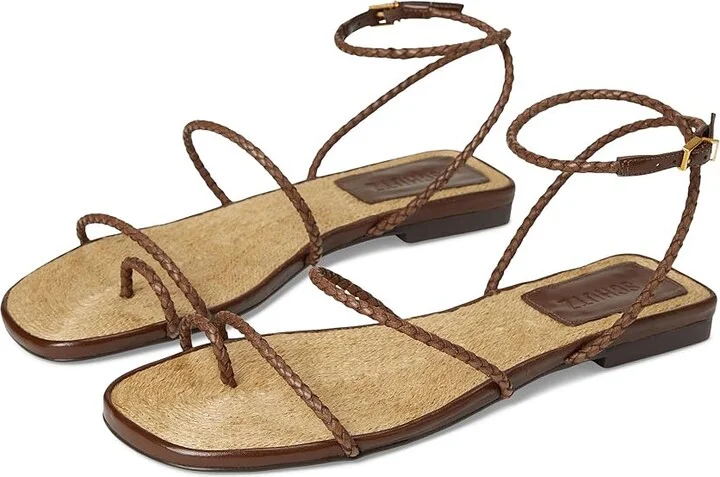 Schutz Kaya Straw Flat Women's Wedge Shoes Desert Brown : 6.5 M, Leather
