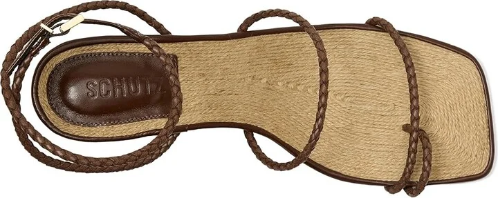 Schutz Kaya Straw Mid Women's Wedge Shoes Desert Brown : 5 M, Leather - Image 2