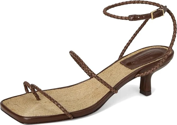 Schutz Kaya Straw Mid Women's Wedge Shoes Desert Brown : 5 M, Leather - Image 5