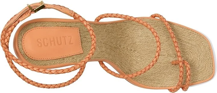 Schutz Kaya Straw Women's Wedge Shoes Coral Sand : 7.5 M, Leather - Image 2