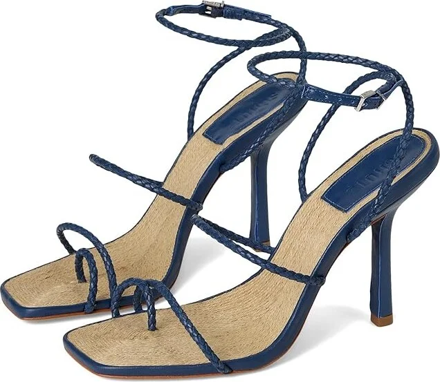 Schutz Kaya Straw Women's Wedge Shoes Infinite Blue : 5 M, Leather