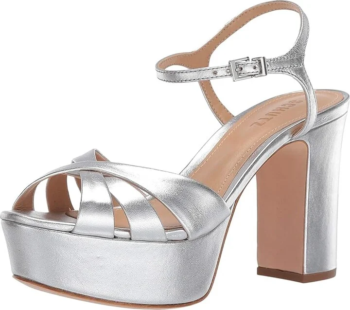Schutz Keefa High Women's Heels Prata Metallic Napa : 5.5 M, Leather - Image 2