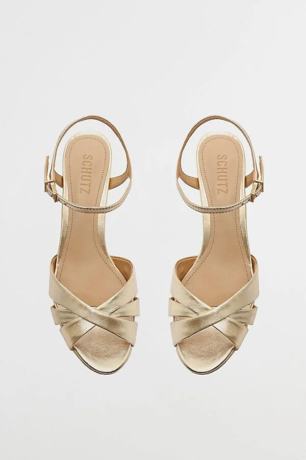 Schutz Keefa Leather Platform Heel in Gold - Image 4