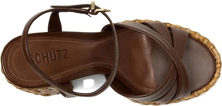 Schutz Keefa Straw Women's Wedge Shoes Desert Brown : 7 M, Leather - Image 2